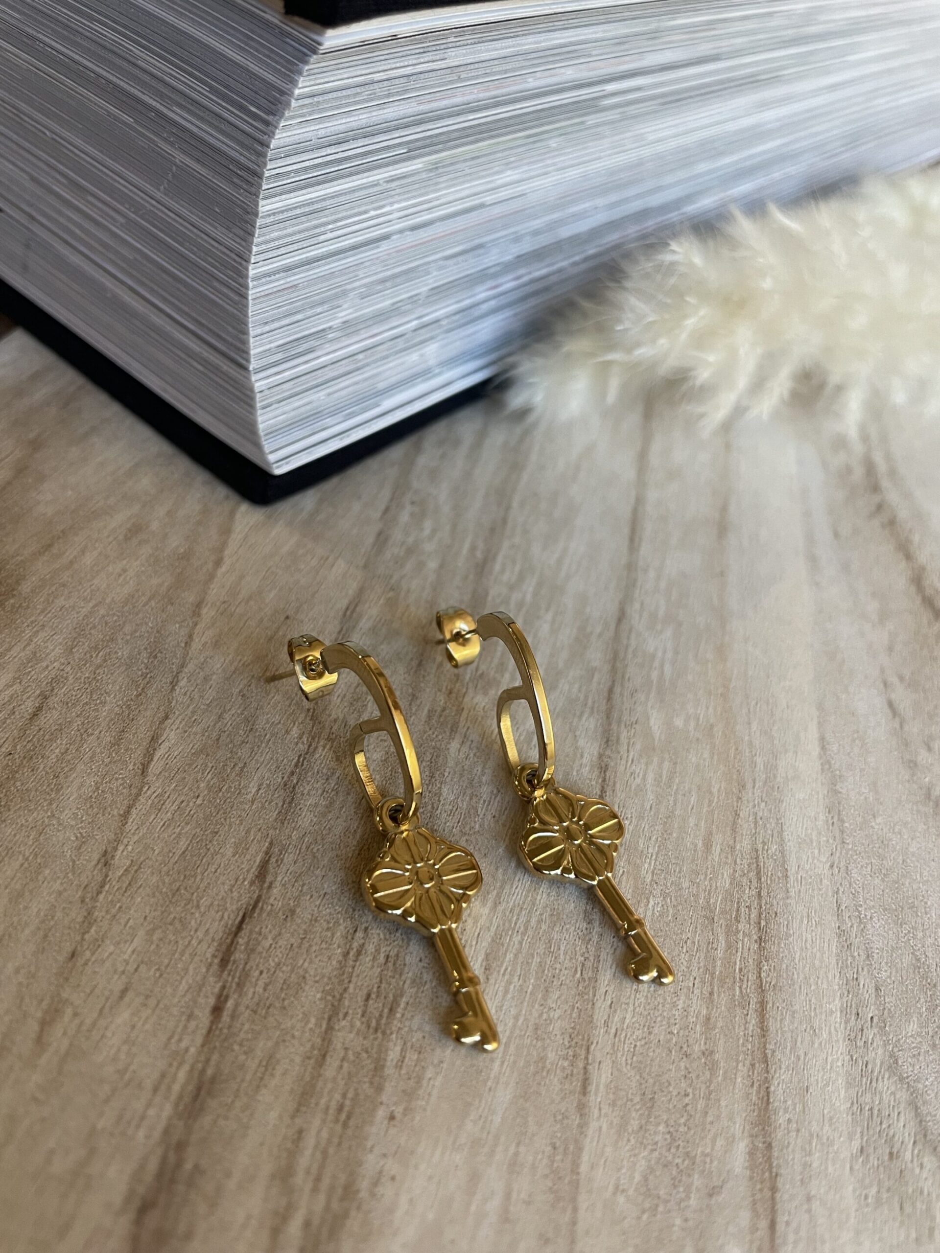 Boucles d&rsquo;oreilles clés dorées en acier inoxydable