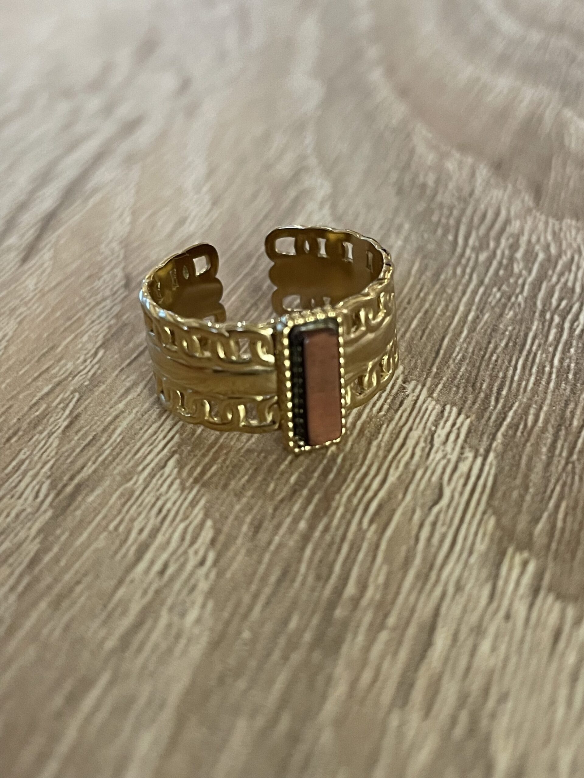 Bague pierre rectangle marron en acier inoxydable