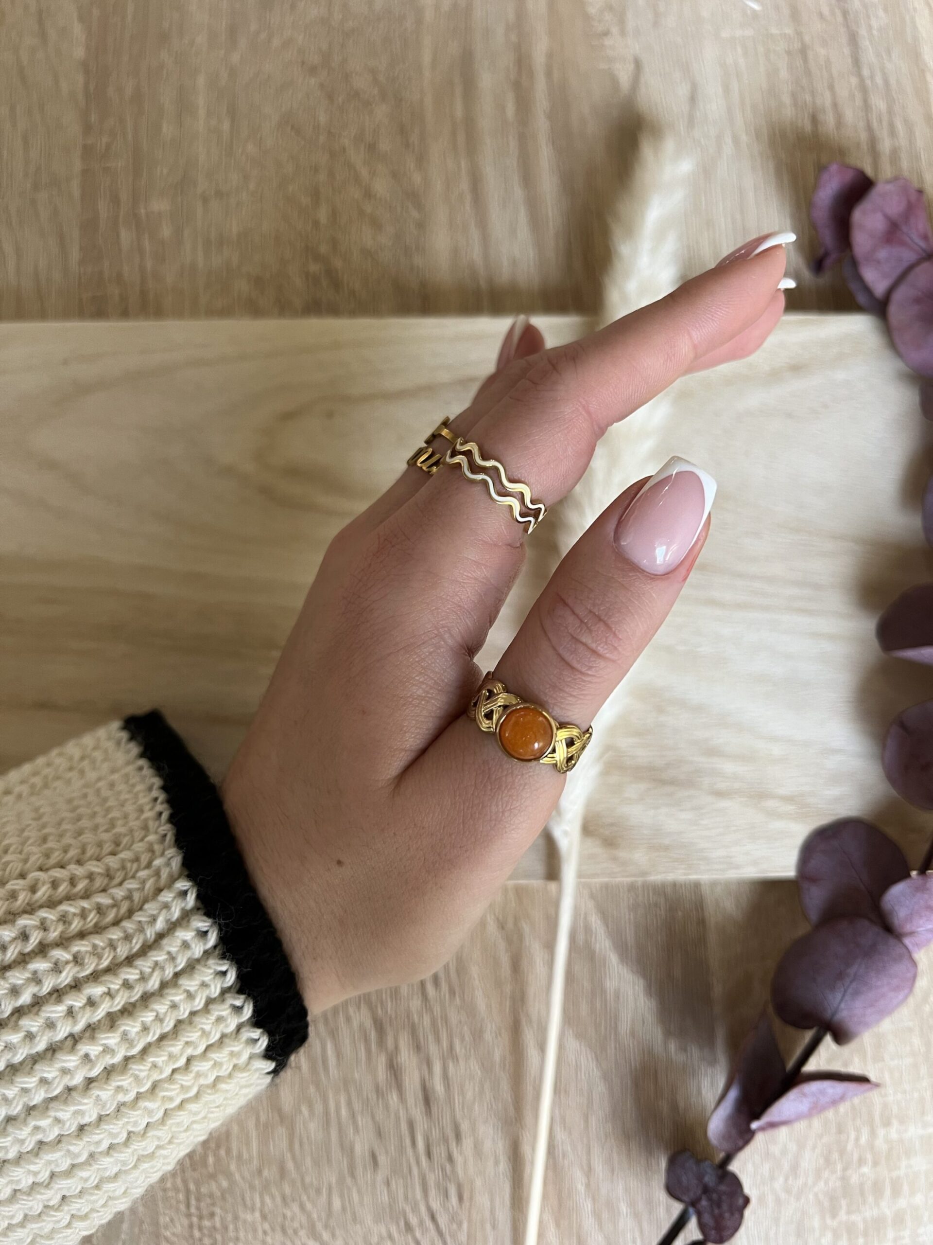 Bague pierre orange en acier inoxydable